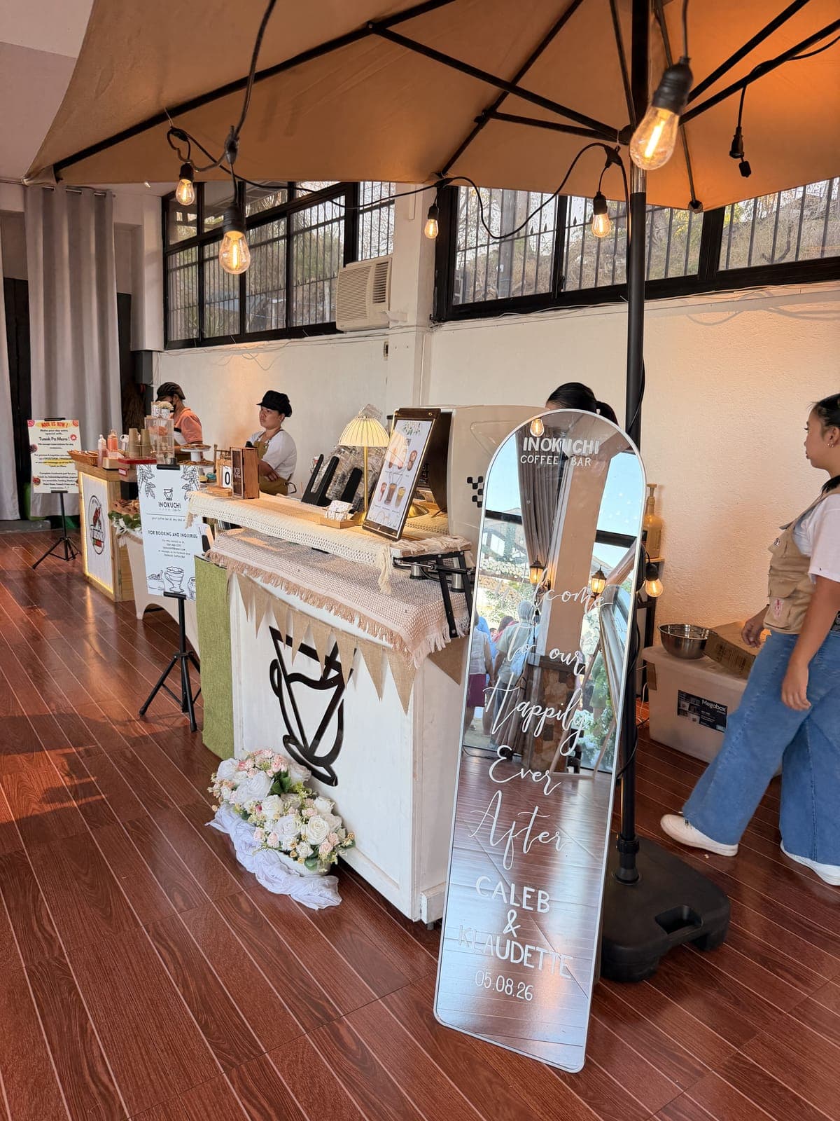 Inokuchi mobile espresso bar set up at a wedding celebration