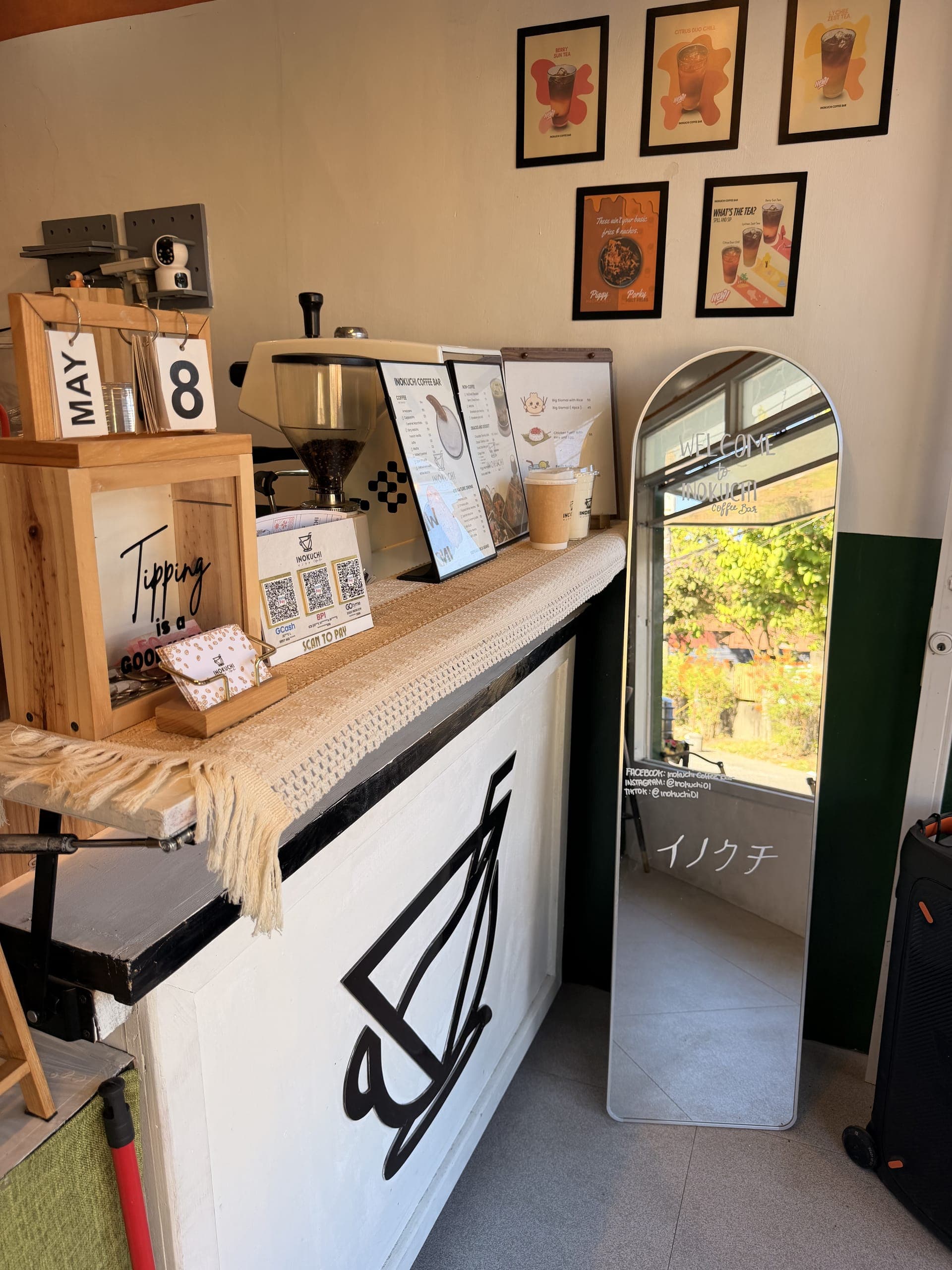 Cozy seating area inside the Inokuchi coffee bar